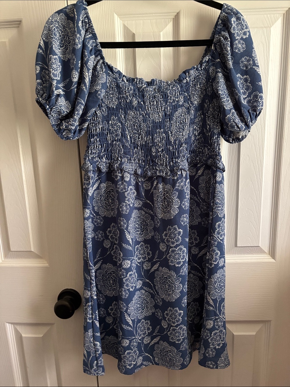 Monteau Blue Floral Smocked Mini Dress - Picture 4 of 6